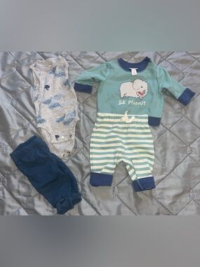 3 outfit sets!! Cozy Kids' Blue&Gray Moose, whale set, elephant set